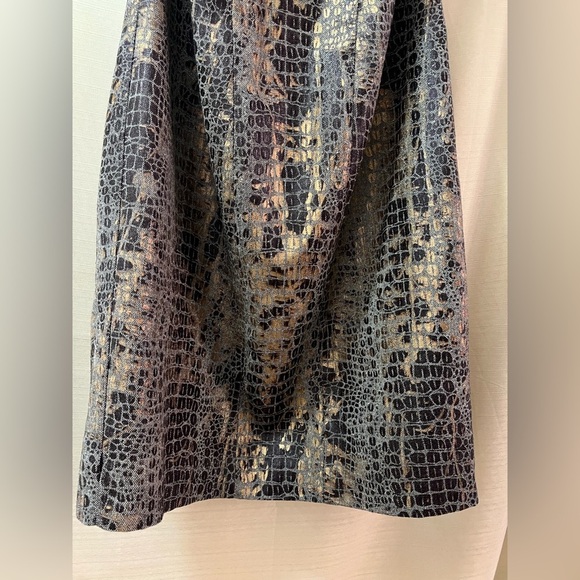 Elegant Brown Scale Patterned Women's Dress Zip Up Back, Metallic Size 16 - Picture 3 of 9